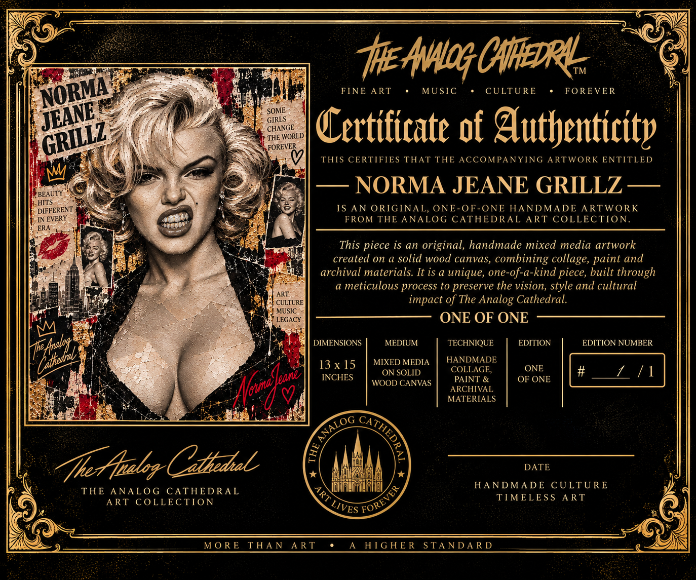 Norma Jeane Grillz  Original Handmade 1/1 Mixed Media Art on Solid Wood Canvas | The Grillz Collection