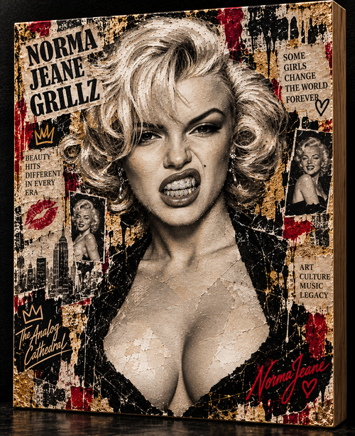 Norma Jeane Grillz  Original Handmade 1/1 Mixed Media Art on Solid Wood Canvas | The Grillz Collection